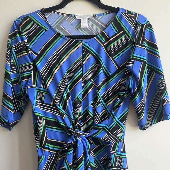 London Times - NWOT Geometric Blue and Green Dress - Size 6 - Picture 2 of 4